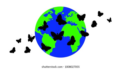 Butterflies against the background of the planet.
