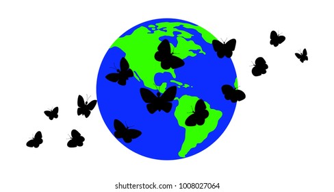 Butterflies against the background of the planet.