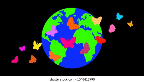 Butterflies against the background of the planet.