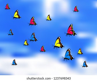 Butterflies against the sky