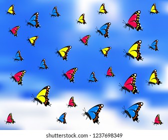 Butterflies against the sky