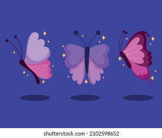 butterflies animals cartoon icons set