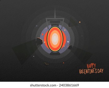 Butterflies Attracted to Illuminated Lantern Hang on Grey Foil Texture Background for Happy Valentine's Day Concept.