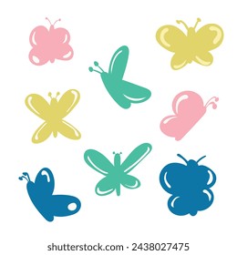 butterflies as balloons bright vector set. Set of minimalistic butterflies in neutral colors. Vector illustration.