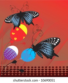 butterflies with balloons in colorful background