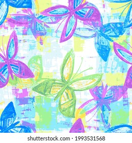 Butterflies, beautiful hand-painted, repeating pattern, for fabric, wallpaper. All over textile print.