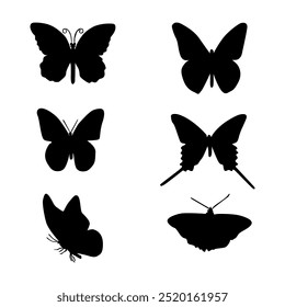 Butterflies black silhouette white background