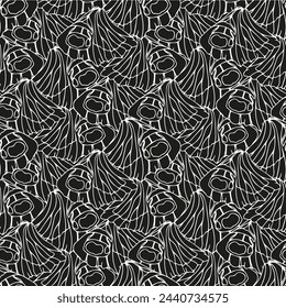 Butterflies black and white ink line vector symmetry seamless pattern background for textile, fabric, wallpaper, scrapbook. Insects with wings drawing for surface design