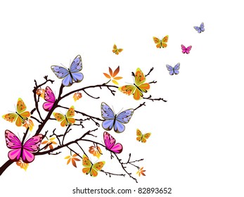 butterflies branch - vector