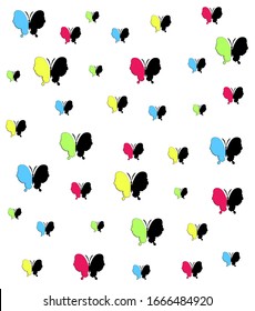 Butterflies Bright on White. Suitable for Festive and Celebratory Decoration. It Can be used for Packaging, Cards, Background. Festive Decoration with Cute Butterflies.