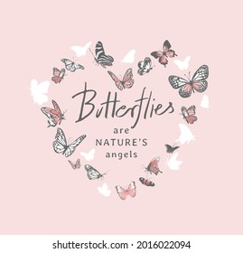 butterflies calligraphy slogan in butterflies heart frame vector illustration