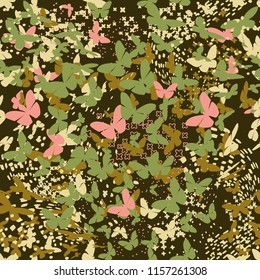 Butterflies camouflage seamless pattern for print on textile,cases, wrapping paper. Modern army girlish design.