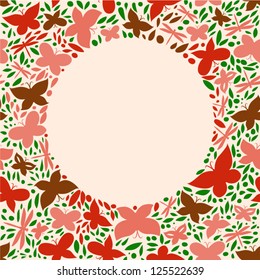 Butterflies circle frame spring background, vector card