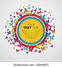 Butterflies with circle place for text on Abstract bright background