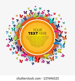Butterflies with circle place for text on Abstract bright background