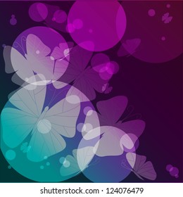 butterflies and circles of different size on a varicoloured background