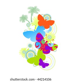 butterflies circles and palm trees