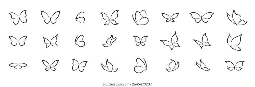 Butterflies collection. Butterfly continuous. Flying butterflies icon set. Vector illustration.