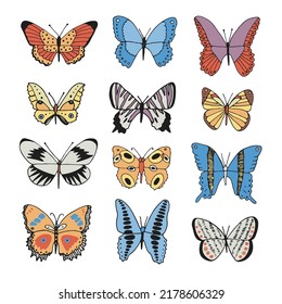 Butterflies collection insects vector illustrations set