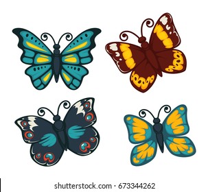 Butterflies colorful flat vector isolated icons set