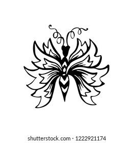 Butterflies coloring book page, contour line marker brush. Flying hand drawn insect. With curl ornaments and decoration. Poster, logo, typography design element. Isolated vector illustration