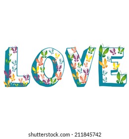 a lot of butterflies composing the love word