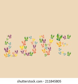 a lot of butterflies composing the love word