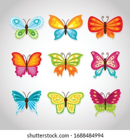 Butterflies. Cute butterflies vector set.
