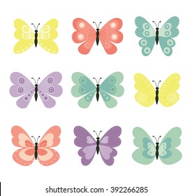 Butterflies. Cute butterflies vector set. Nature,spring.