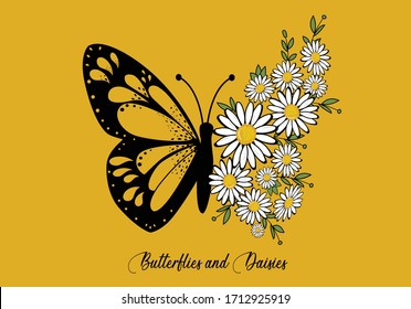 butterflies and daisies positive quote flower design margarita 
mariposa
stationery,mug,t shirt,phone case fashion slogan  style spring summer sticker and etc fashion design Swallowtail Metamorphosis