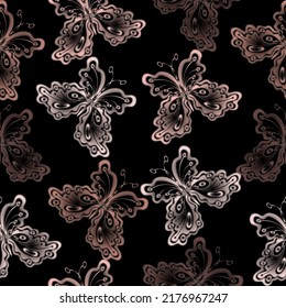 Butterflies and dandelions in the pattern.  Blooming Roses Chamomile Daisies realistic isolated. 