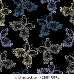 Butterflies and dandelions in the pattern.  Butterfly abstraction from the lines. Vector illustration