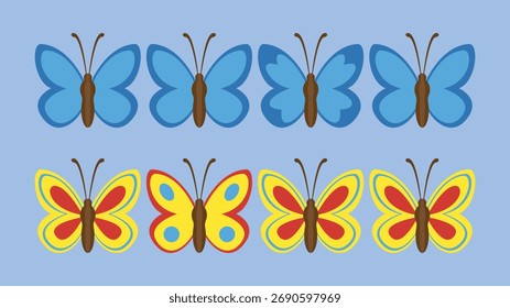 Schmetterlinge auf blauem Hintergrund, Vektorgrafik. EPS 10.