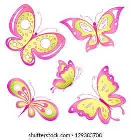 Beautiful Pink Butterflies Isolated On White Stock Vector (Royalty Free ...