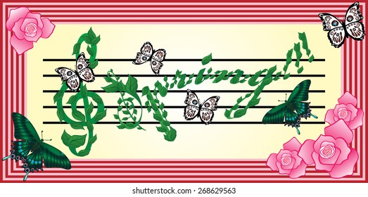 Butterflies displayed in the form of notes