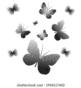Butterflies from the dots. Monochron abstraction. Vector illustration