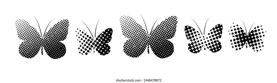 Butterflies from the dots. Monochron abstraction. Vector illustration