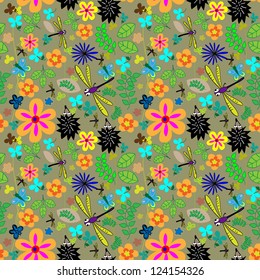 Butterflies and dragonflies floral pattern