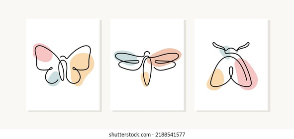Butterflies and dragonfly continuous line posters.