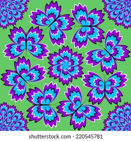 Butterflies flitting over a flower (motion illusion). Seamless pattern.