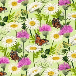 Butterflies In The Flower Field.Vector Pattern With Bright Butterflies On Wildflowers.