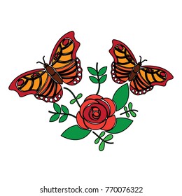 butterflies with flower leaves floral ornament