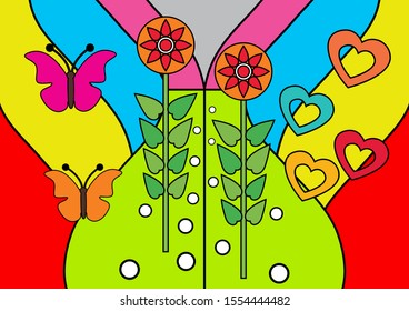 Butterflies flower nature pattern background summer, vector illustrator  
