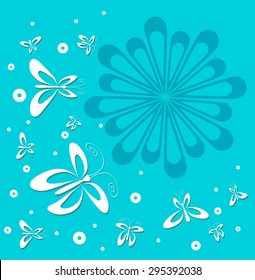 Butterflies and Flower on blue background