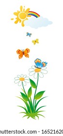 Butterflies and flowers.