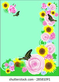 Butterflies and Flowers Background for Spring