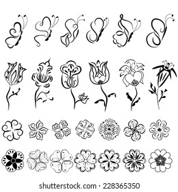 Butterflies and flowers for design vector illustration
