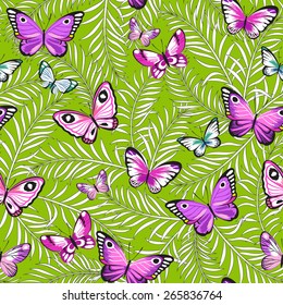 Butterflies and flowers exotic pattern, graphic background.
