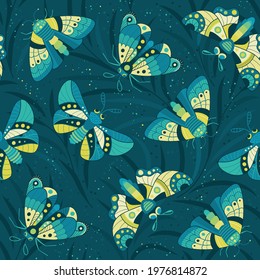 Butterflies and flowers, garden - vector Seamless pattern in a flat style. Spring mood. Background for fabric, textile, wallpaper, poster, web site, card, gift wrapping paper 