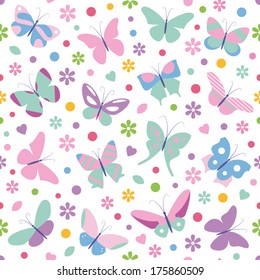 butterflies flowers hearts and dots pattern